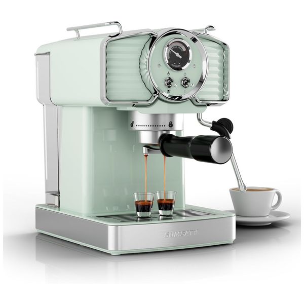 Máquina de Café Expresso Retrô 20 Bar com Bocal de Leite e Tanque de Água Removível de 1,8L, 110V 1350W, SUMSATY, Verde