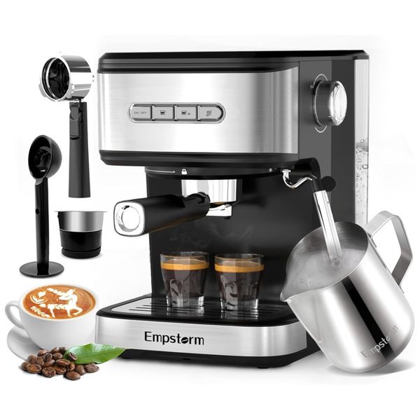 Máquina de Café Expresso Profissional 20 Bar com Bocal de Leite, Função Desligamento Automático e Tanque de Água Removível de 1,4L, 110V 850W,