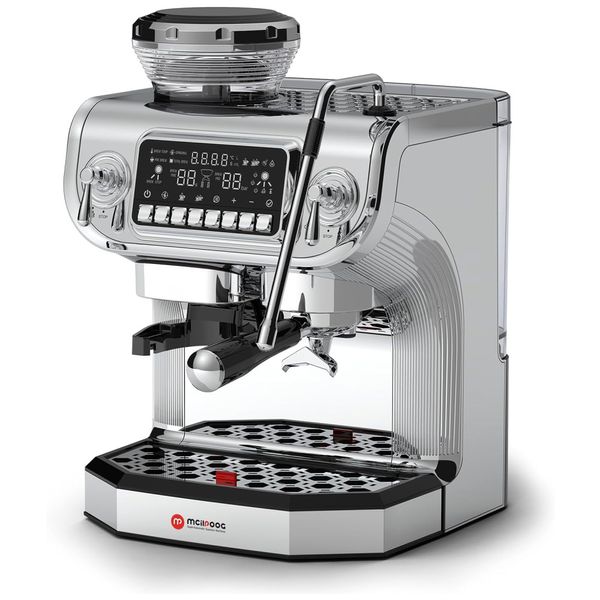 Máquina de Café Expresso Semi Automática 15 Bar com Moedor Embutido e Bocal de Leite, 110V 1450W, Mcilpoog TC520, Prata