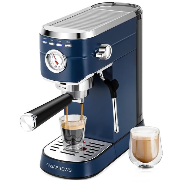 Máquina de Café Expresso Profissional 20 Bar com Bocal de Leite e Tanque de Água Removível de 1L, 110V 1350W, CASABREWS, Azul Safira