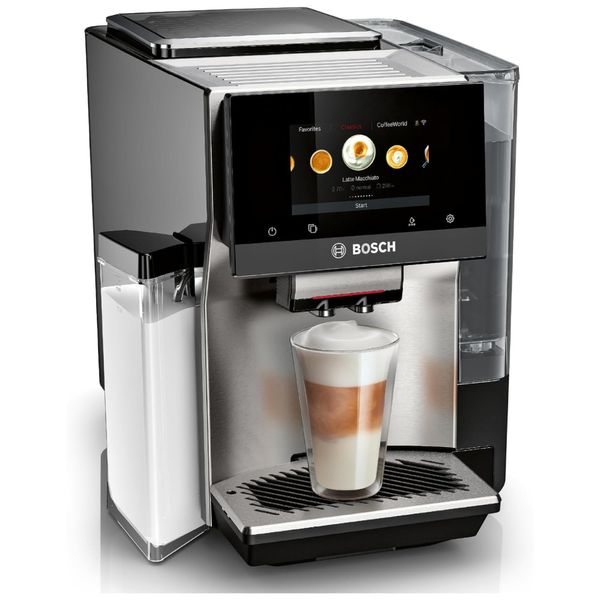 Máquina de Café Expresso Automática com 36 Variedades de Café e Aquecedor de Xícaras, 110V, Bosch TQU60703 800 Series, Preto e Prata