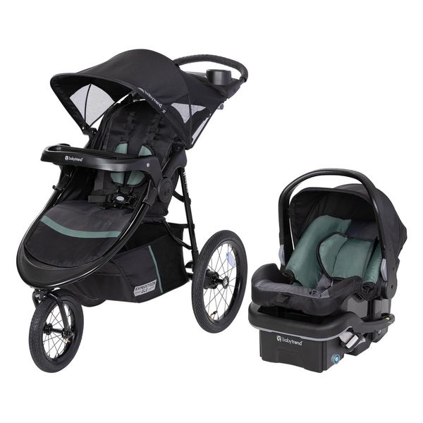 Carrinho de Bebê Travel System com Assento Reclinável em Múltiplas Posições, 2 Porta-Copos e Roda Giratória Frontal Travável, Baby Trend, Preto