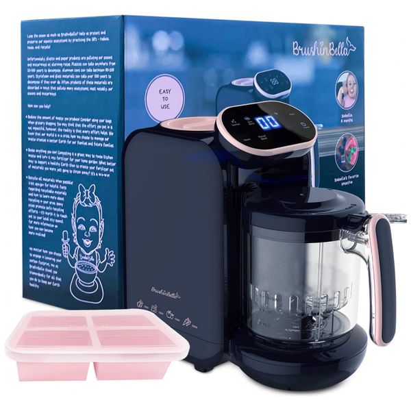 Processador de Alimentos para Bebês 4 em 1, Aquece, Tritura e Cozinha a Vapor, 110V, BrushinBella, Azul