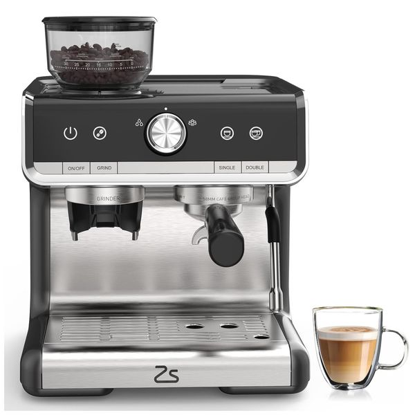 Máquina de Café Expresso Profissional 20 Bar com Moedor Embutido e Bocal de Leite, 110V 1450W, Takywep, Preta