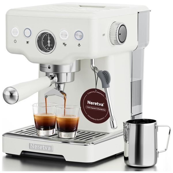 Máquina de Café Expresso 15 Bar com Bocal de Leite e Tanque de Água Removível de 1,8L, 110V 1450W, Neretva, Branca