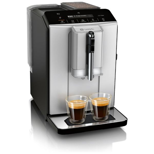 Máquina de Café Expresso Automática com Moedor de Cerâmica, Painel de Controle LCD e Touch, 110V, Bosch TIU20307 série 300, Preta e Prata Máquina de Café Expresso Automática com Moedor de Cerâmica, Painel de Controle LCD e Touch, 110V, Bosch TIU20307 série 300, Preta e Prata