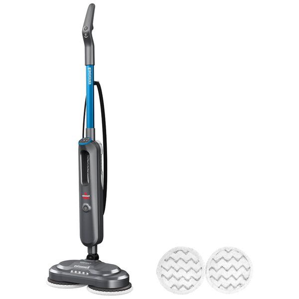 Esfregão Mop Giratório a Vapor com Faróis LEDS e Almofadas de Microfibra Laváveis, 110V, Bissel SpinWave, Cinza e Azul