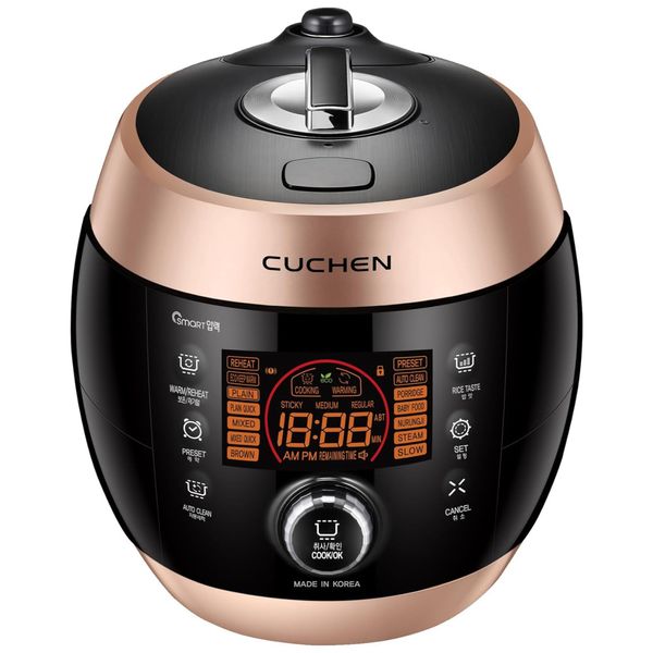 Panela de Arroz Elétrica 6 Xícras Cruas com Pressão de Aquecimento e Limpeza Automática a Vapor, 110V Cuchen, Preta Rose Gold