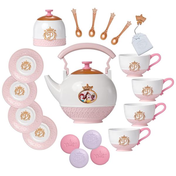 Jogo de Chá Infantil 21 Peças com Tema de Princesas para Crianças Acima de 3 Anos, Princesa Disney, Branco e  Rosa