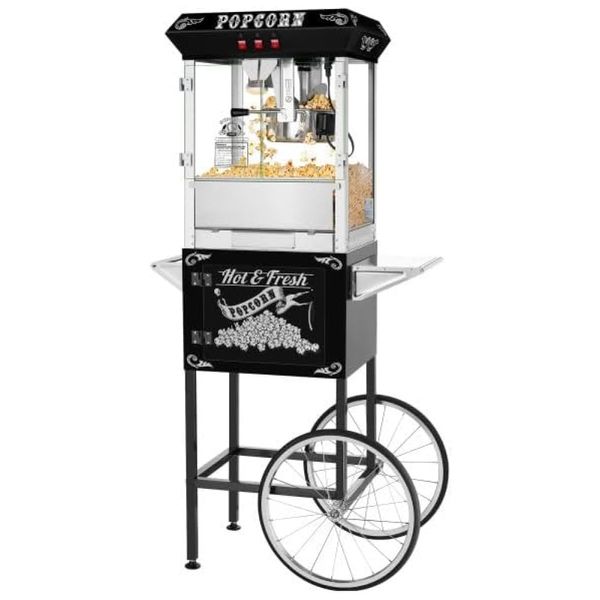 Carrinho de Pipoca Elétrico Retro com Panela de 236 mL, 110V 800W, Popcorn Company, Preto