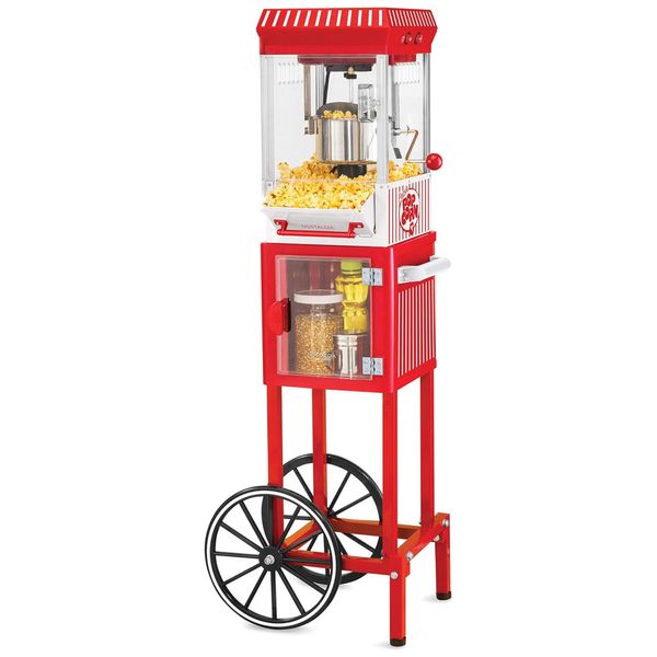 Carrinho de Pipoca Profissional Vintage com Panela de 0,09g, Faz até 10 Xícaras em Minutos, 110V, Nostalgia, Vermelho