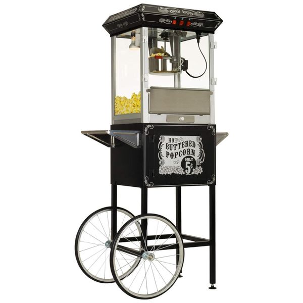 Carrinho de Pipoca Vintage Profissional com Panela de 236 mL e Iluminação, 110V, Funtime FT860CB, Preto
