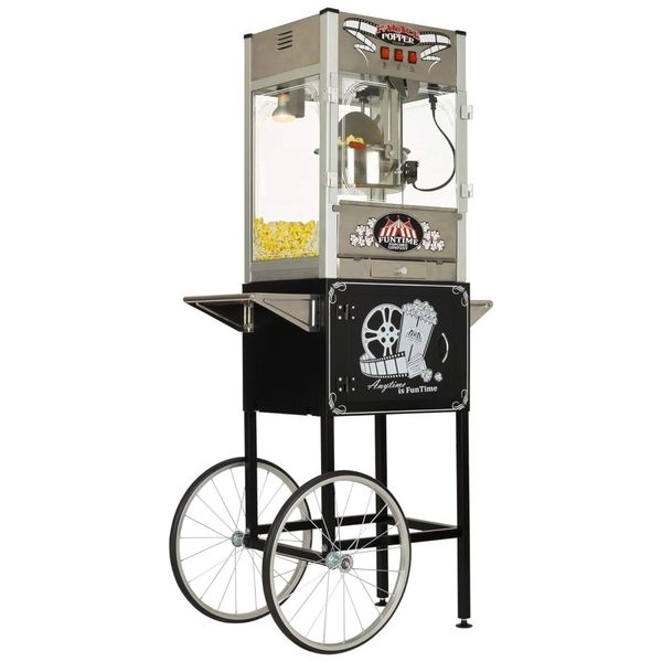Carrinho de Pipoca Retro com Panela de 0,56g e Iluminação, 110V, Funtime FT1665PP, Preto