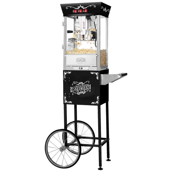 Carrinho de Pipoca Retro com Panela de 0,28g em Aço Inoxidável, Acessórios e Luz, 110V, Great Northern Popcorn, Preta
