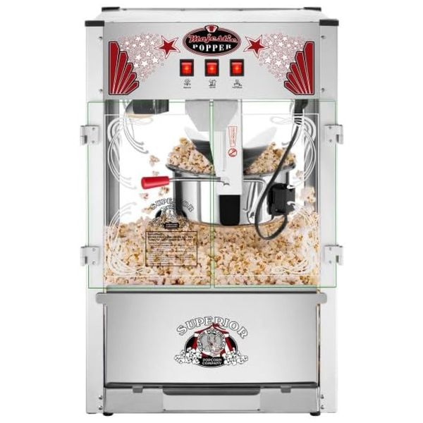 Máquina de Pipoca de Bancada Estilo Cinema com Panela de 0,56g, 110V 1440W, Superior Popcorn Company 82-P068, Prata