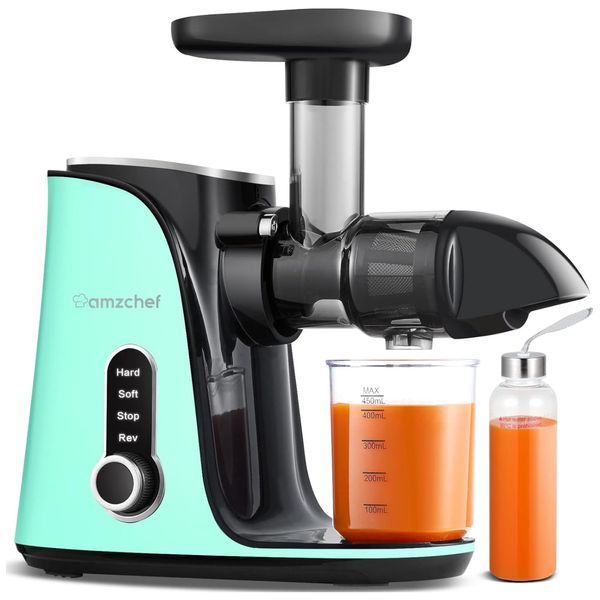 Centrifuga de Frutas com 2 Velocidades, Garrafa de Viagem de 500mL e Visor LED, 110V 150W, Amzchef, Verde