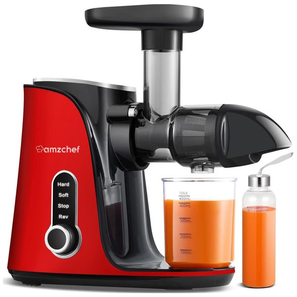 Centrifuga de Frutas com 2 Velocidades, Garrafa de Viagem de 500mL e Visor LED, 110V 150W, Amzchef, Vermelha