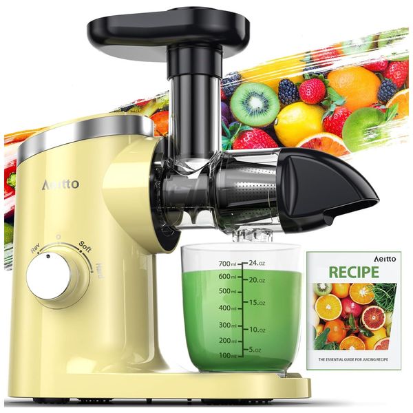 Centrifuga de Frutas com 2 Velocidades, Fácil de Limpar, Inclui Livro de Receitas em Inglês, 110V 150W, Aeitto, Amarela