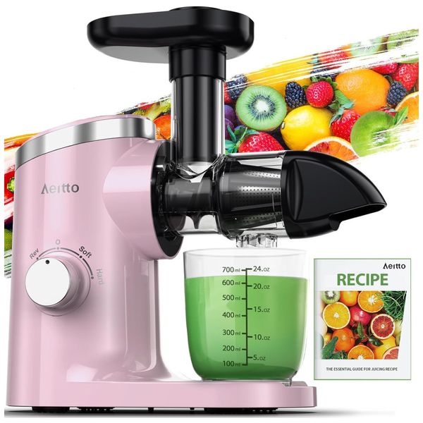 Centrifuga de Frutas com 2 Velocidades, Fácil de Limpar, Inclui Livro de Receitas em Inglês, 110V 150W, Aeitto, Rosa