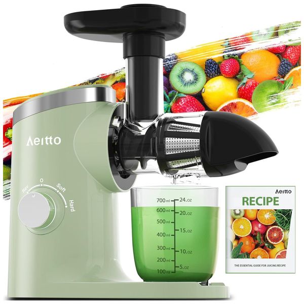 Centrifuga de Frutas com 2 Velocidades, Fácil de Limpar, Inclui Livro de Receitas em Inglês, 110V 150W, Aeitto, Verde