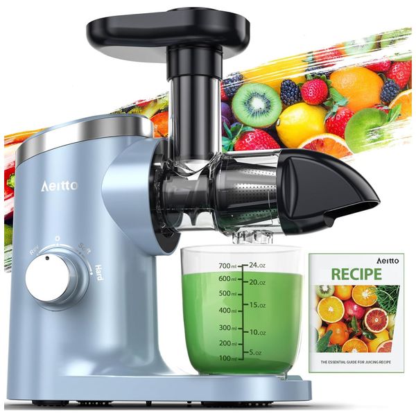 Centrifuga de Frutas com 2 Velocidades, Fácil de Limpar, Inclui Livro de Receitas em Inglês, 110V 150W, Aeitto, Azul