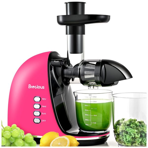 Centrifuga de Frutas com 2 Velocidades, Motor Silencioso e Função Reversa, 110V 150W, BRECIOUS, Rosa Forte