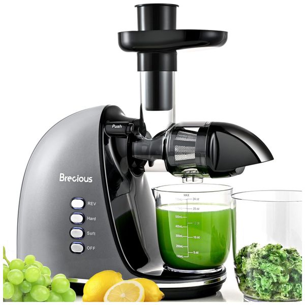 Centrifuga de Frutas com 2 Velocidades, Motor Silencioso e Função Reversa, 110V 150W, BRECIOUS, Cinza