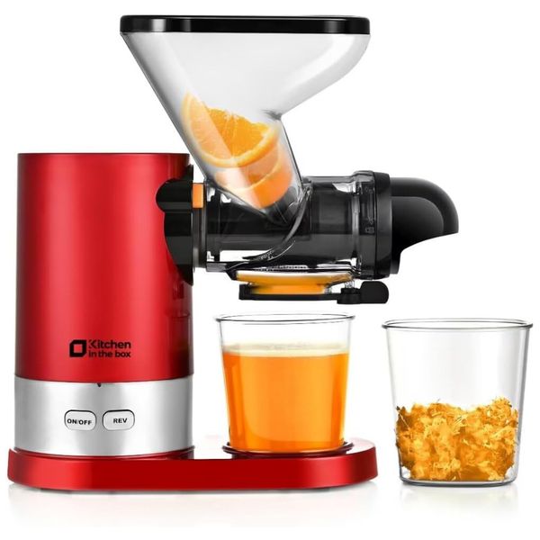 Centrifuga de Frutas de Mastigação Lenta com Calha de Alimentação Dupla, sem BPA e Motor Silencioso, 110V 100W, Kitchen in the box, Vermelha