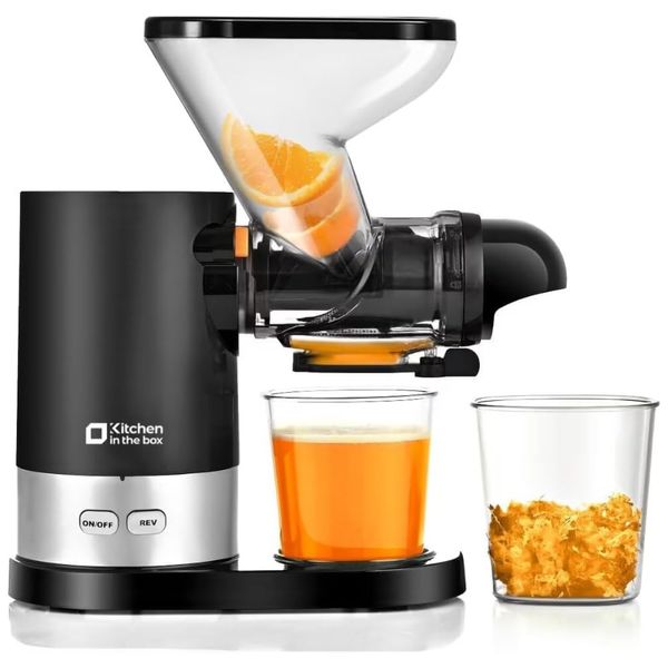 Centrifuga de Frutas de Mastigação Lenta com Calha de Alimentação Dupla, sem BPA e Motor Silencioso, 110V 100W, Kitchen in the box, Preta