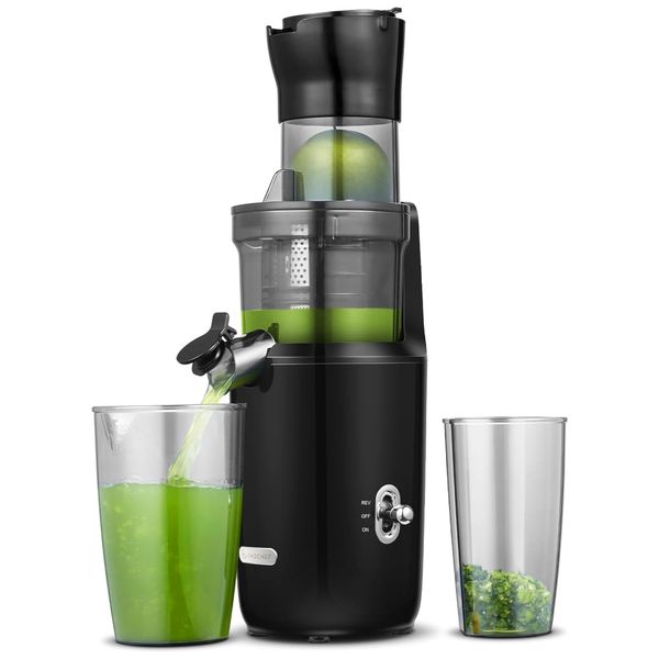 Centrifuga de Frutas Mastigação Lenta com Calha de Alimentação Grande de 80mm e Filtro de Camada Dupla, 110V 250W, Amzchef, Preta