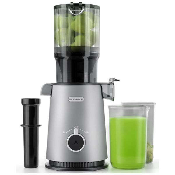 Centrifuga de Frutas com Prensa Fria e Calha Larga de 4,35cm, Ideal para Extrair Suco de Forma Eficiente e Saudável, 110V 200W, ECOSELF, Prata
