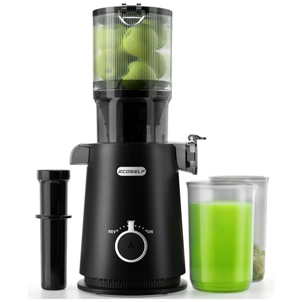 Centrifuga de Frutas com Prensa Fria e Calha Larga de 4,35cm, Ideal para Extrair Suco de Forma Eficiente e Saudável, 110V 200W, ECOSELF, Preta