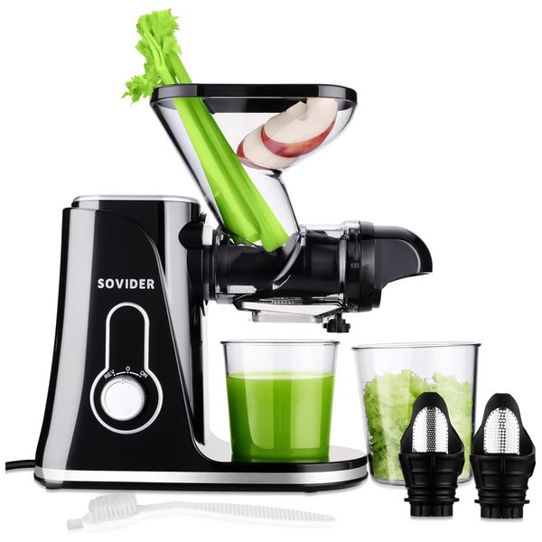 Centrifuga de Frutas com Escova, Função Reversa, Alimentação Dupla e Filtros Duplos, 110V 250W, SOVIDER, Preta