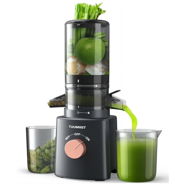 Centrifuga de Frutas de Prensa a Frio com Rampa de Alimentação de 10 cm e Processamento de Frutas Inteiras, 110V 100W, TUUMIIST, Cinza