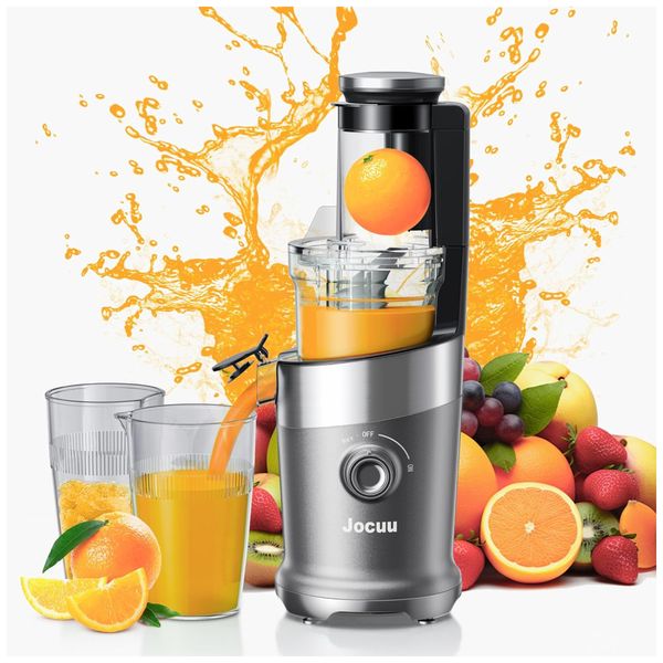Centrifuga de Frutas com Alto Rendimento, Motor Potente e Calha de Alimentação Grande, 110V 150W, Jocuu, Cinza