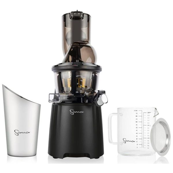 Centrifuga de Frutas com Boca Larga, Sistema de Alçapão Patenteado e Inclui 2 Acessórios Premium, 110V 240W, SANA, Preta