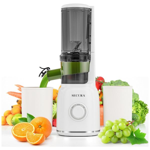 Centrifuga de Frutas com Broca Espiral de Aço Inoxidável, Filtro Sem Malha e Função Reversa, 110V 120W, Secura, Branca