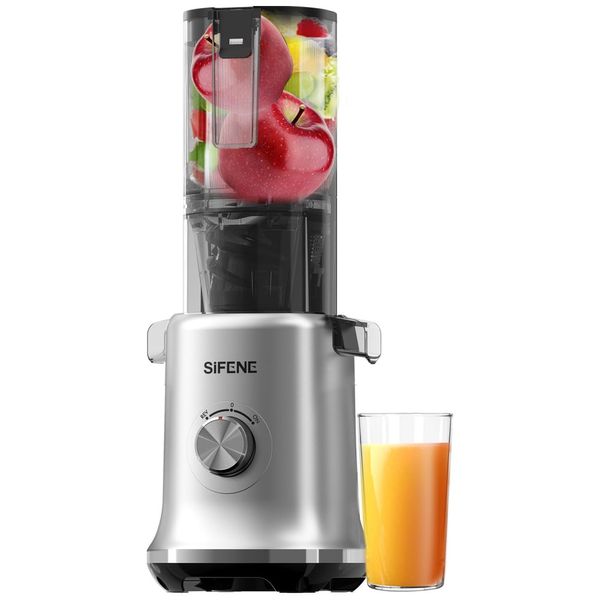 Centrifuga de Frutas Prensa a Frio de 110mm com Mastigação Lenta, Calha de Alimentação Grande e Fácil de Limpar, 110V 150W, SIFENE, Cinza
