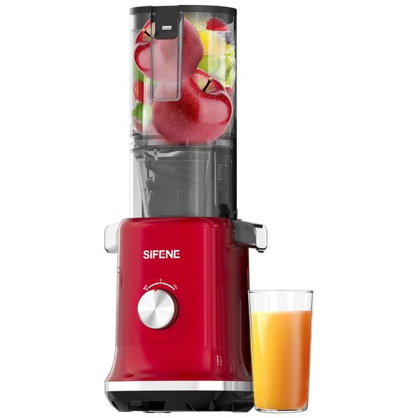Centrifuga de Frutas Prensa a Frio de 110mm com Mastigação Lenta, Calha de Alimentação Grande e Fácil de Limpar, 110V 150W, SIFENE, Vermelha