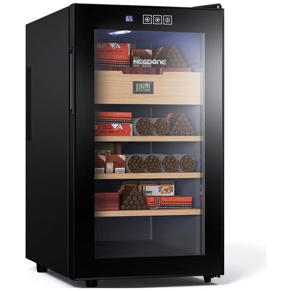Umidor para Charutos Elétrico 48L com Controle de Temperatura, Higrômetro Digital e Gabinete Refrigerador, 110V, NEEDONE NO-48BT, Preto
