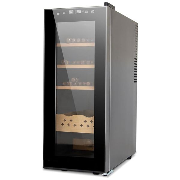 Umidor para Charutos Elétrico 3 em 1 com Capacidade para 200 Charutos, Prateleiras e Gaveta em Madeira de Cedro Espanhol, 110V, Wqzlyg, Preto