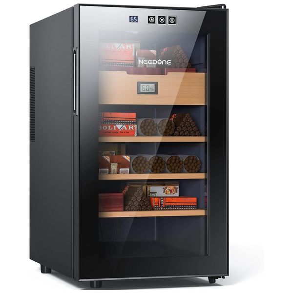 Umidor para Charutos Elétrico 48L até 300UN com Higrômetro Digital e Prateleiras em Madeira de Cedro Espanhol, 110V, NEEDONE, Preto