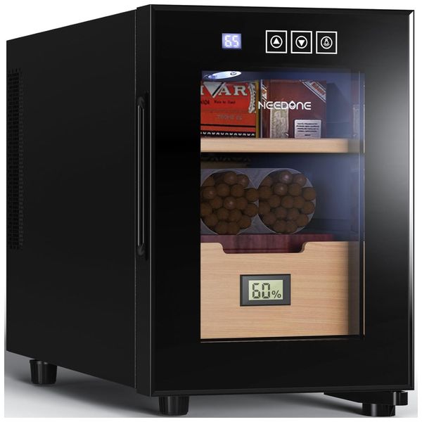 Umidor para Charutos Elétrico 16L com Gaveta de Cedro Espanhol, Iluminação LED e Capacidade para 100 Charutos, 110V, NEEDONE, Preto