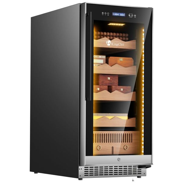 Umidor para Charutos Elétrico 265 L com Capacidade para 1500 Charutos, Display Digital, Higrômetro de Gaveta e Sistema de Umidificação Integrado,