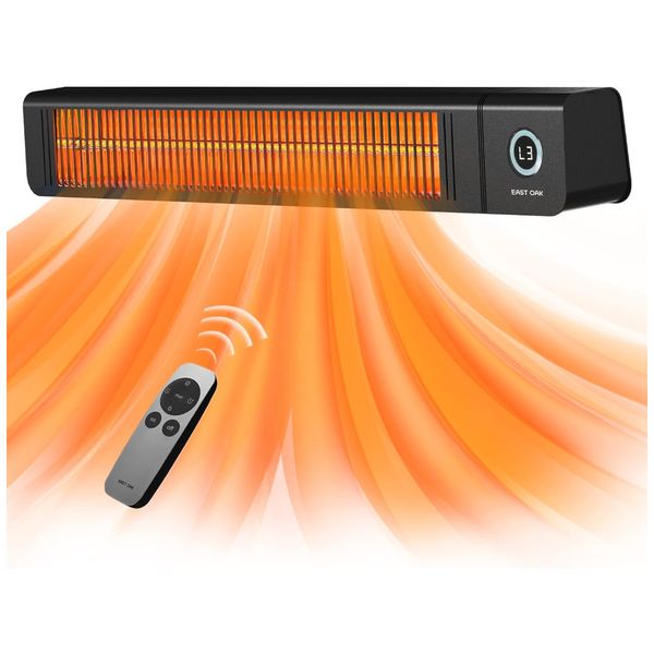 Aquecedor de Parede Elétrico Interno e Externo com Controle Remoto, Display Digital, Controle Remoto e à Prova D'água IP65, 220V 3000W, EAST OAK,