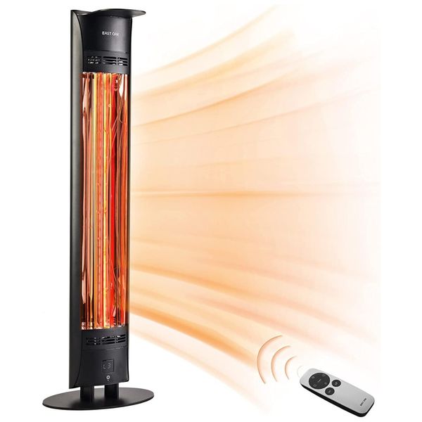 Aquecedor Externo Elétrico com Controle Remoto, Proteção Contra Tombamento, à Prova D'água IP65 e 3 Modos de Aquecimento, 110V 1500W, EAST OAK, Preto