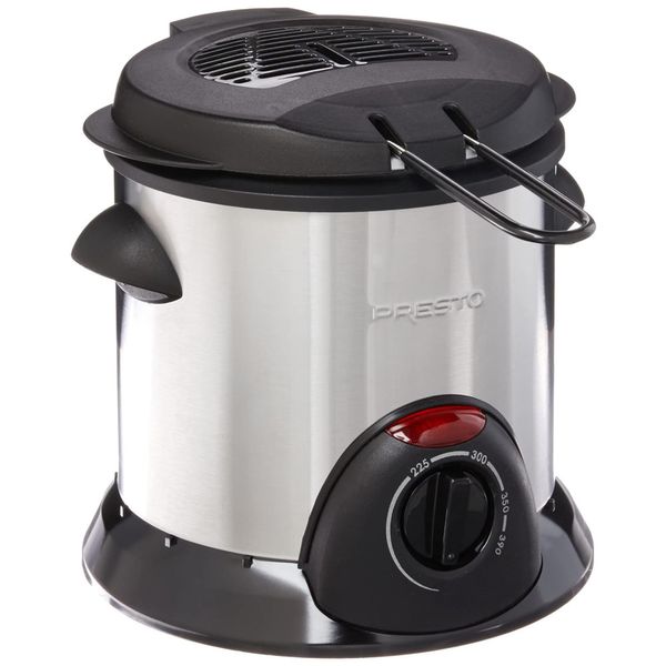 Fritadeira Elétrica á Óleo 1L com Termostato Ajustável e Luz Indicadora, 110V 1000W, Presto, Prata