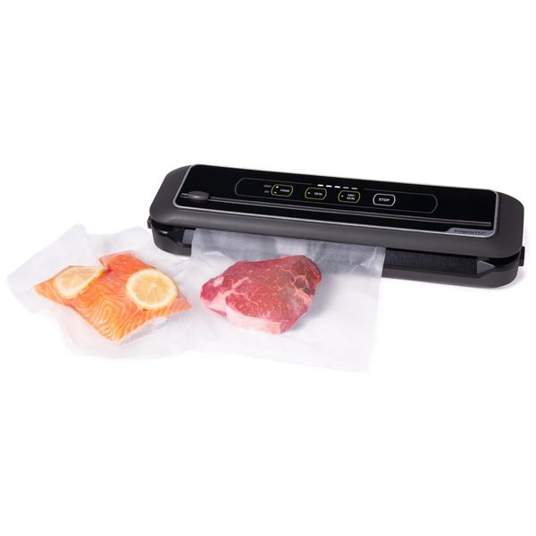 Seladora a Vácuo Elétrica com Configurações Para Alimentos Úmidos ou Secos e Cortador de Sacos Embutido, 110V 110W, Presto 05621 FreshDaddy, Preta
