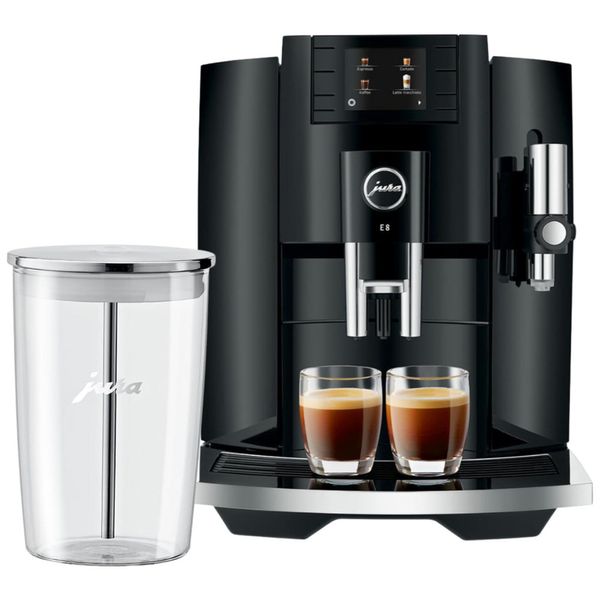 Máquina de Café Expresso Automática com Moedor Embutido, Recipiente de Leite de Vidro e Visor em LED, 110V 1450W, Jura E8, Preta