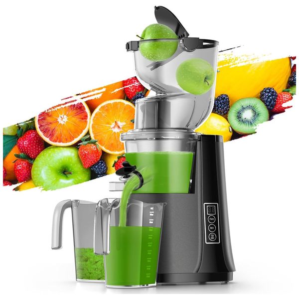 Centrifuga de Frutas de Mastigação Lenta com Calha de Alimentação Dupla 8 cm, Motor Silencioso e Alto rendimento, 110V 250W, Celahapy 8823B, Cinza